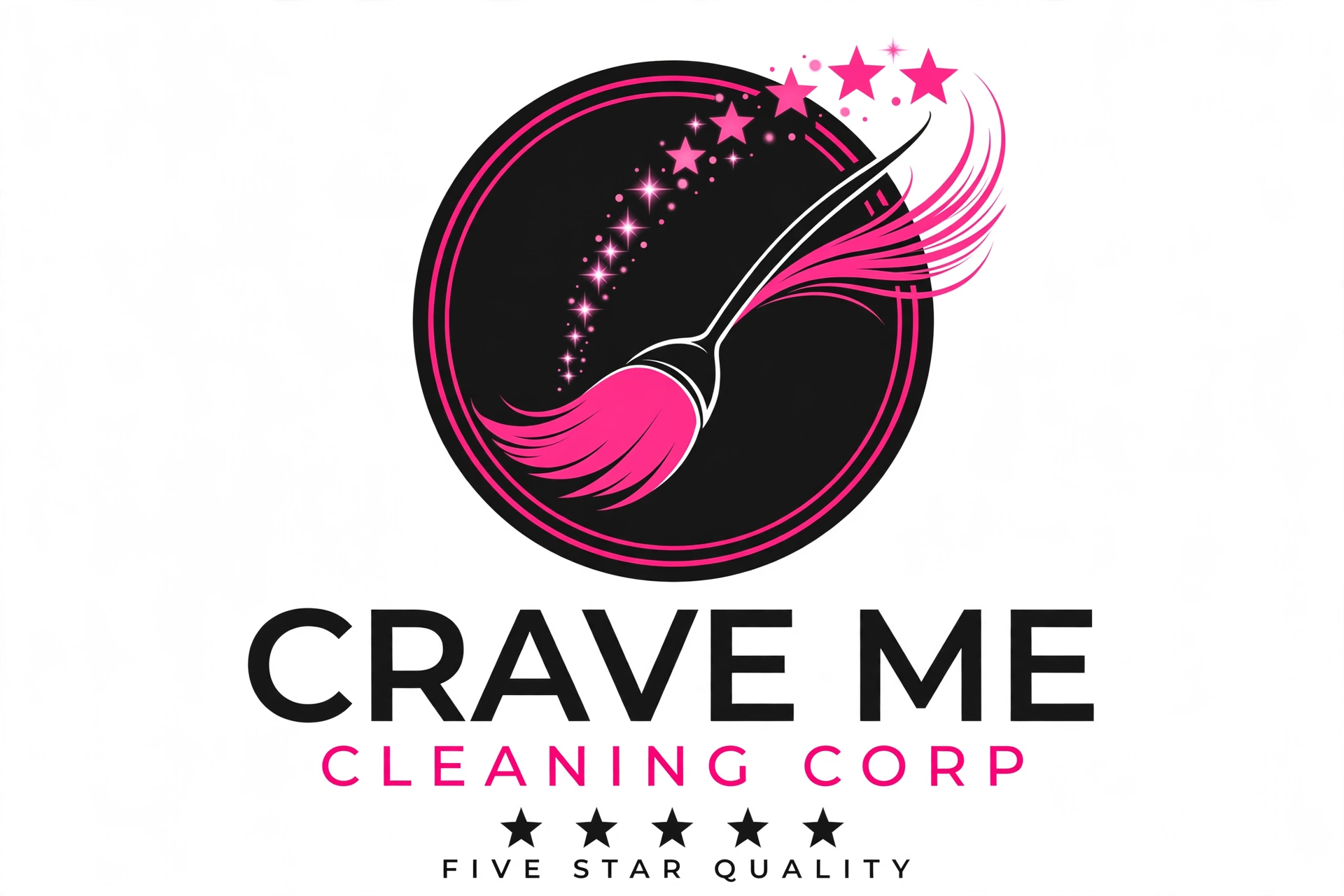 Crave Me Cleaning logo on pink-and-black T-shirt concept
