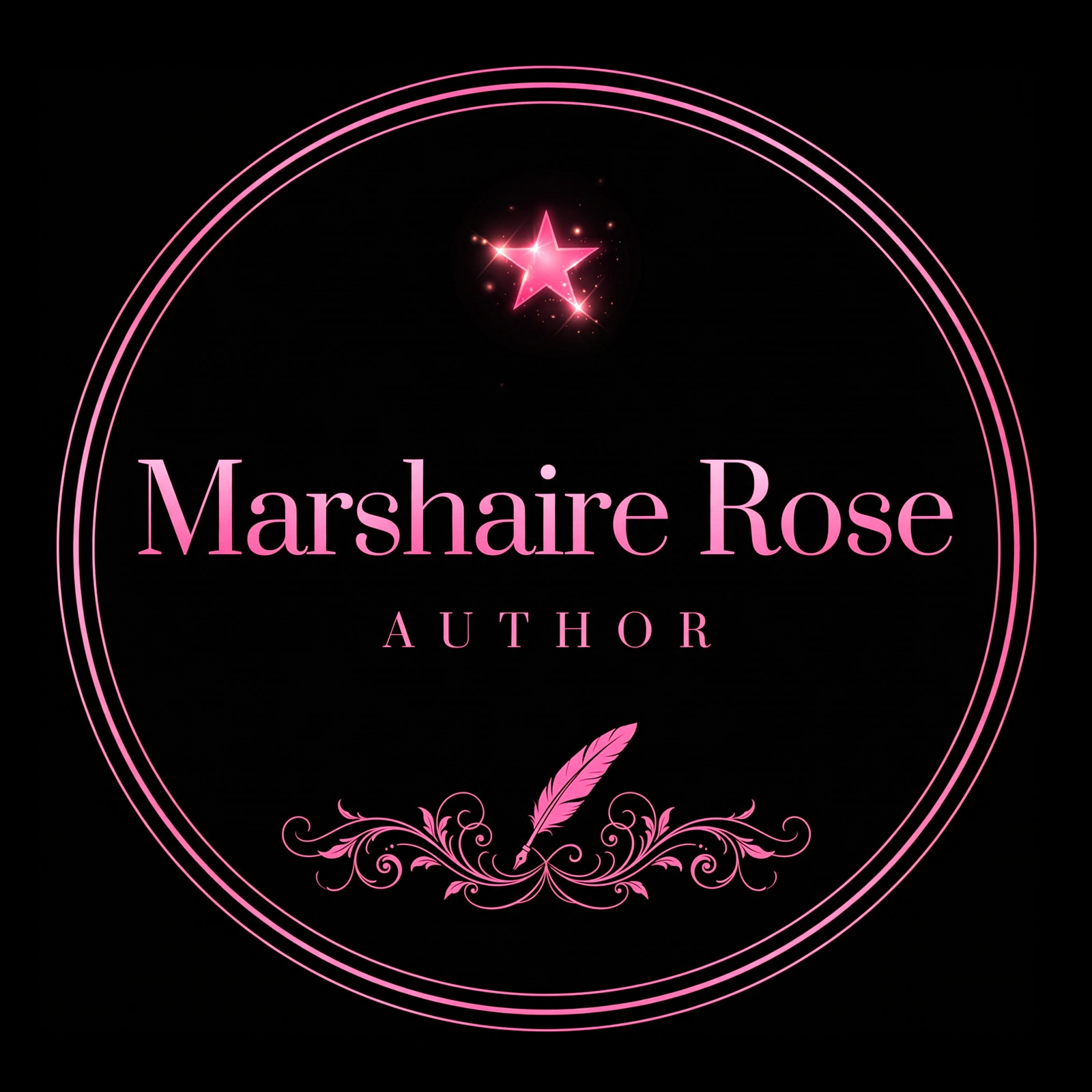 Marshaire Rose Author logo with a pink star and quill